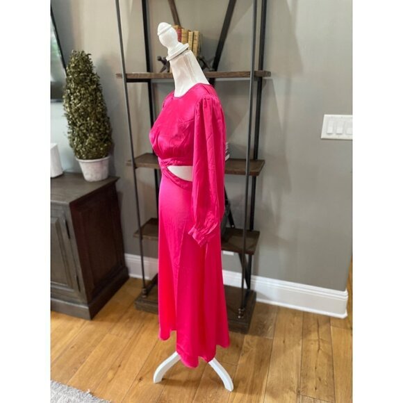 RAHI Cierra Cutout Balloon Sleeve Satin Midi Dress Fuchsia Womens Size Small - Picture 5 of 11